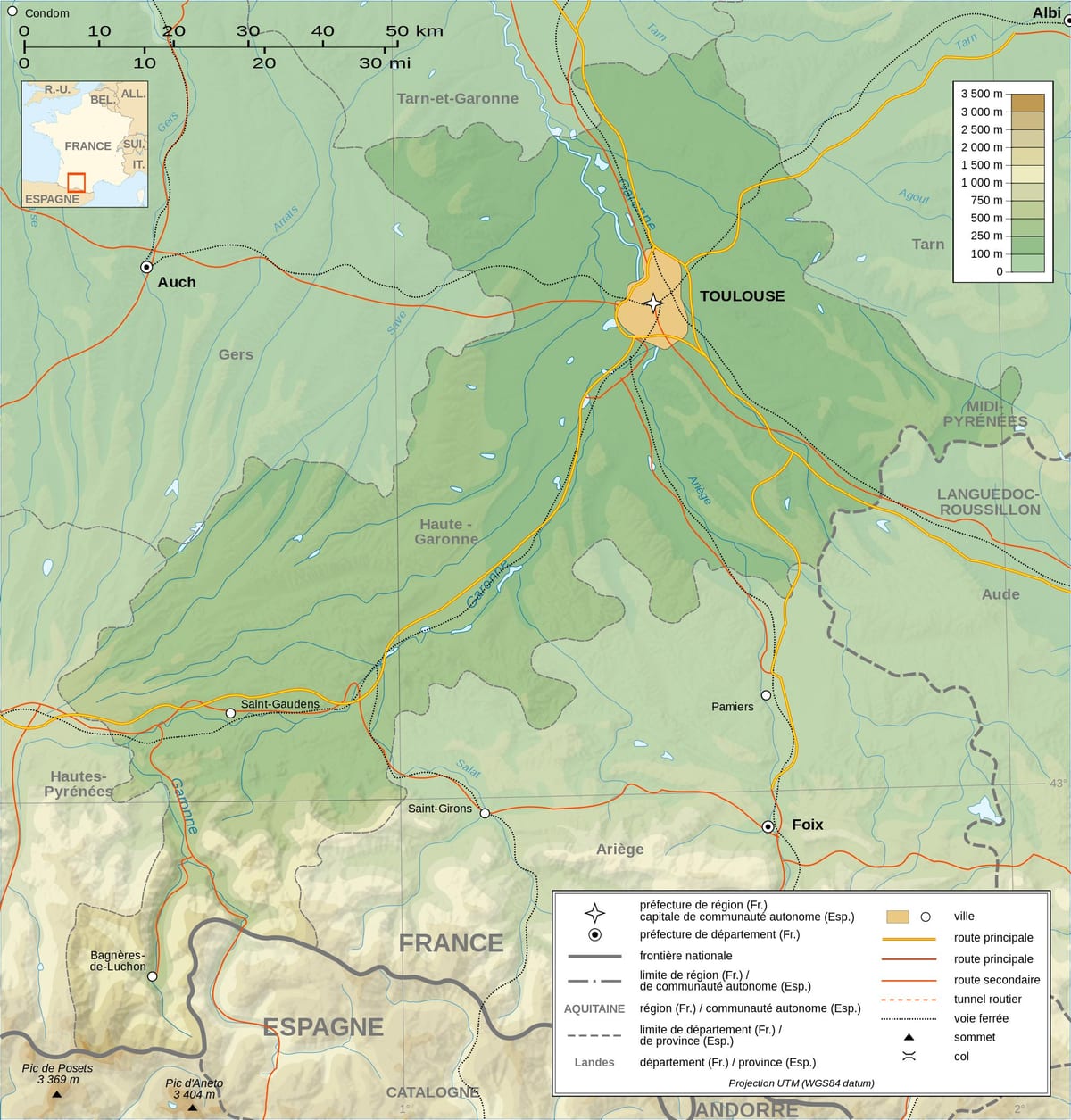 topograafiline kaart Toulouse